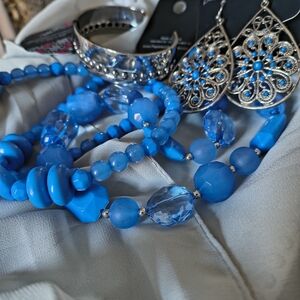 Curated 4 Pc Blue Beaded Necklace and Earring Set